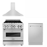 ZLINE 30 in. Kitchen Package with Stainless Steel Dual Fuel Range, Convertible Vent Range Hood and Tall Tub Dishwasher (3KP-RARH30-DWV) - (3KPRARH30DWV)