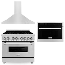 ZLINE 36" Kitchen Package with Stainless Steel Dual Fuel Range, Convertible Vent Range Hood and 24" Microwave Oven (3KP-RARHMWO-36) - (3KPRARHMWO36)