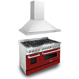 ZLINE 48 in. Kitchen Package with Stainless Steel Dual Fuel Range with Red Gloss Door and Convertible Vent Range Hood (2KP-RARGRH48) - (2KPRARGRH48)