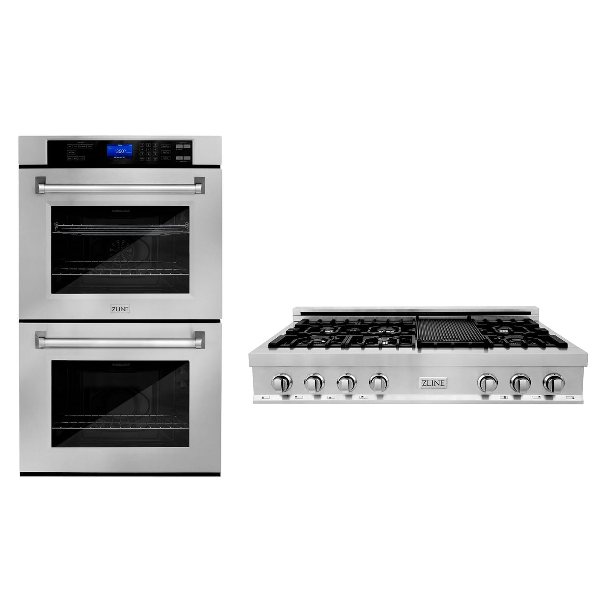 ZLINE Kitchen Package with 48 in. Stainless Steel Rangetop and 30 in. Double Wall Oven (2KP-RTAWD48) - (2KPRTAWD48)