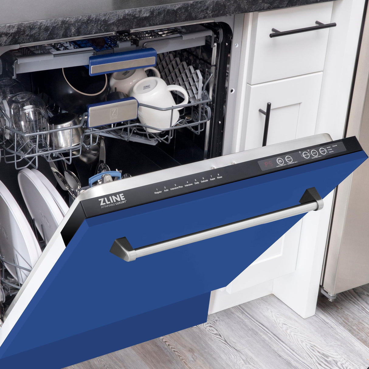 ZLINE 24" Tallac Series 3rd Rack Dishwasher with Traditional Handle, 51dBa (DWV-24) [Color: Blue Matte] - (DWVBM24)