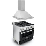 ZLINE 30 in. Kitchen Package with Stainless Steel Dual Fuel Range with Black Matte Door and Convertible Vent Range Hood (2KP-RABLMRH30) - (2KPRABLMRH30)