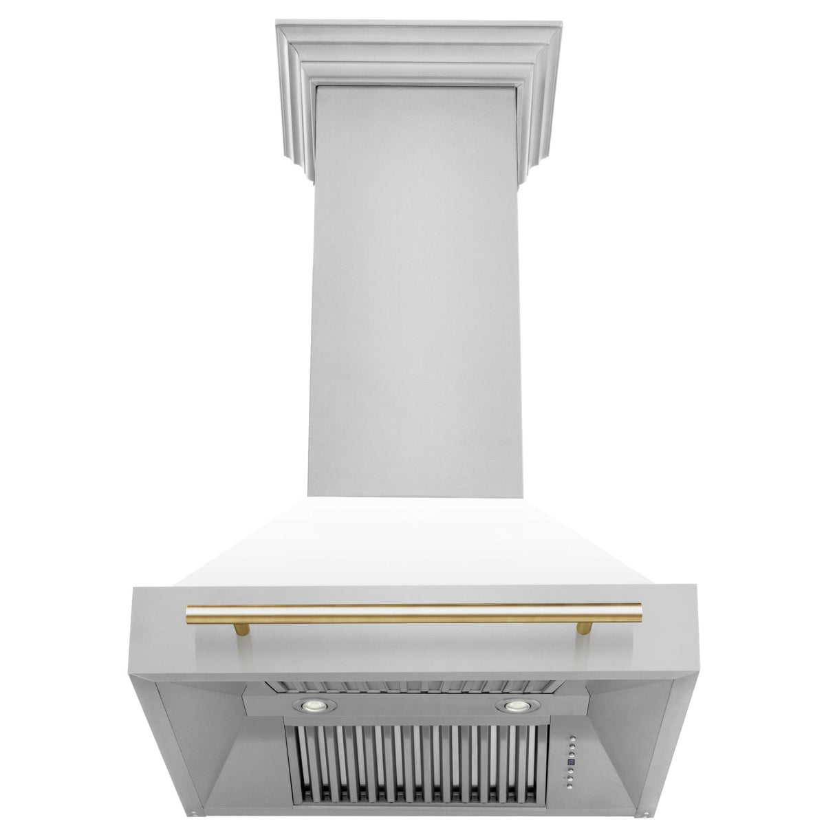 ZLINE 30 in. Autograph Edition Stainless Steel Range Hood with White Matte Shell and Accents (8654STZ-WM30) [Color: Gold] - (8654STZWM30G)