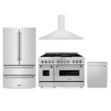 ZLINE Kitchen Package with Refrigeration, 48 in. Stainless Steel Dual Fuel Range, 48 in. Convertible Vent Range Hood and 24 in. Tall Tub Dishwasher (4KPR-RARH48-DWV) - (4KPRRARH48DWV)