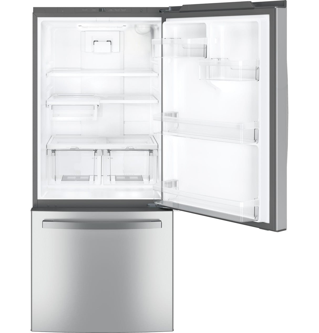 GE(R) ENERGY STAR(R) 21.0 Cu. Ft. Bottom-Freezer Refrigerator Fingerprint Resistant Stainless- (GDE21EYKFS)