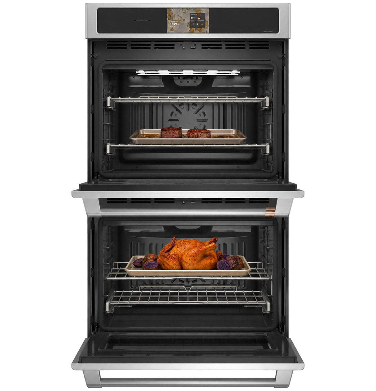 Café CTD90DP2ZS1 double wall oven cooking with True European Convection