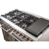 Forno Galiano FFSGS615648 48 Inch Freestanding Dual Fuel Range with 8 Sealed Burners, 6.58 cu. ft. Total Capacity, Continuous Cast Iron Grates, Griddle, and LP Conversion Kit Included: Stainless Steel