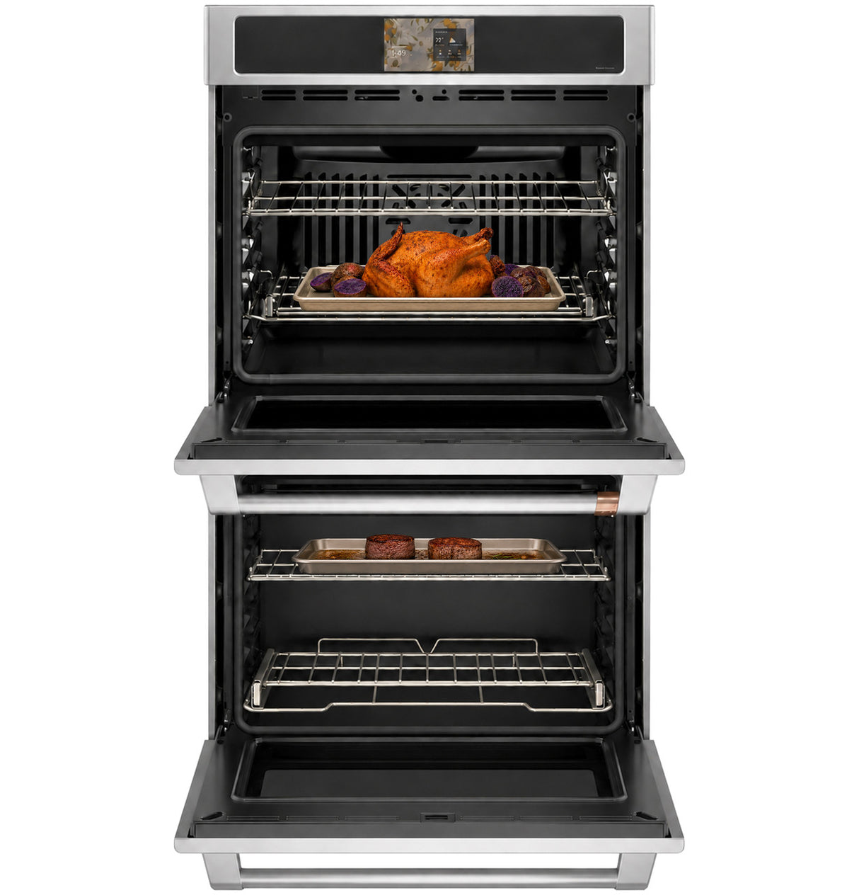Café 30" Smart Built-In Double Wall Oven with True European Convection, No Preheat Air Fry & 7" Touch LCD, 10.0 cu. ft. - Stainless Steel with Brushed Stainless Handles
