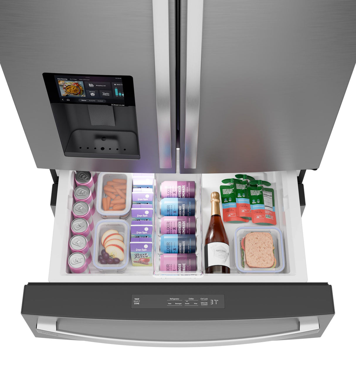 GE Profile refrigerator middle drawer overhead view