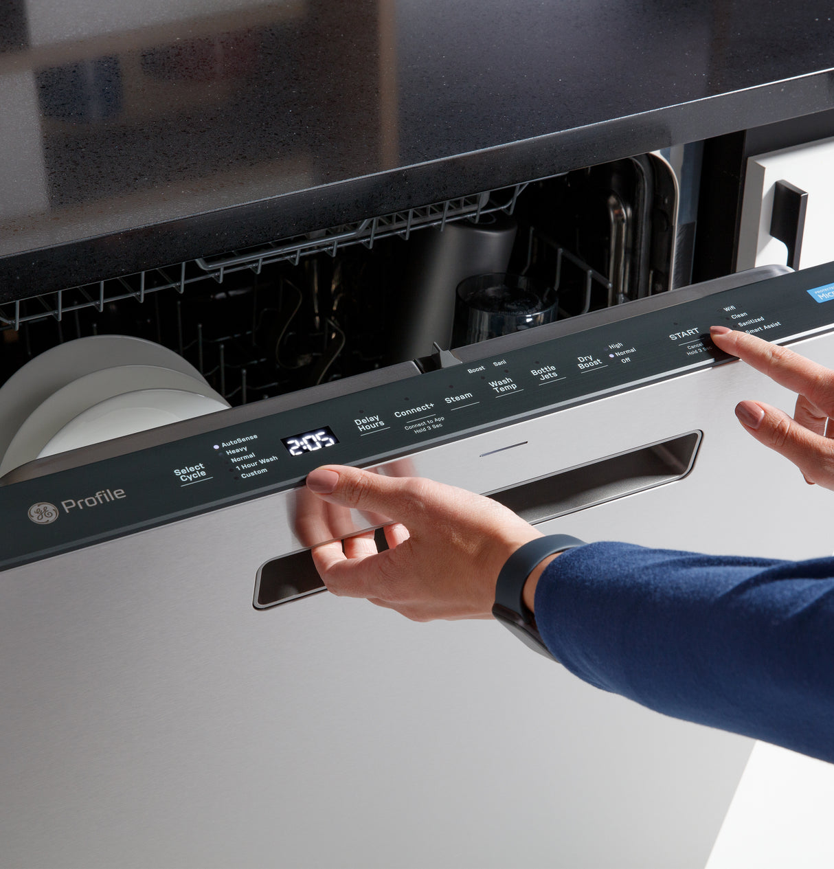 GE Profile(TM) ENERGY STAR(R) Fingerprint Resistant Top Control Stainless Interior Dishwasher with Microban(TM) Antimicrobial Protection with Sanitize Cycle - (PDP715SYVFS)