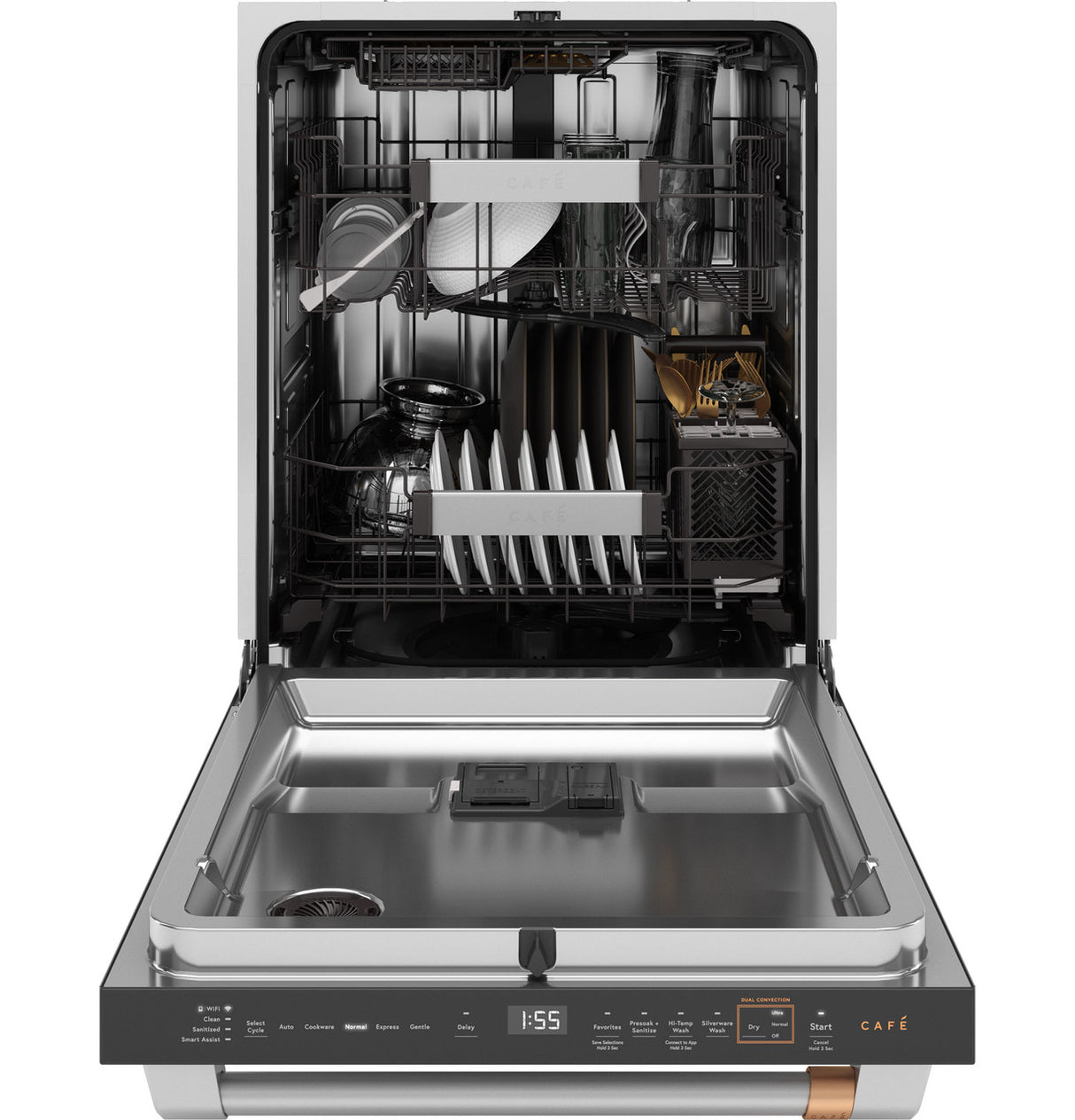 Café 24" CustomFit Smart Built-In Dishwasher with Ultra Wash & Dual Convection Ultra Dry, 16 Place Settings, 44 dBA - Matte Black with Brushed Stainless Handles