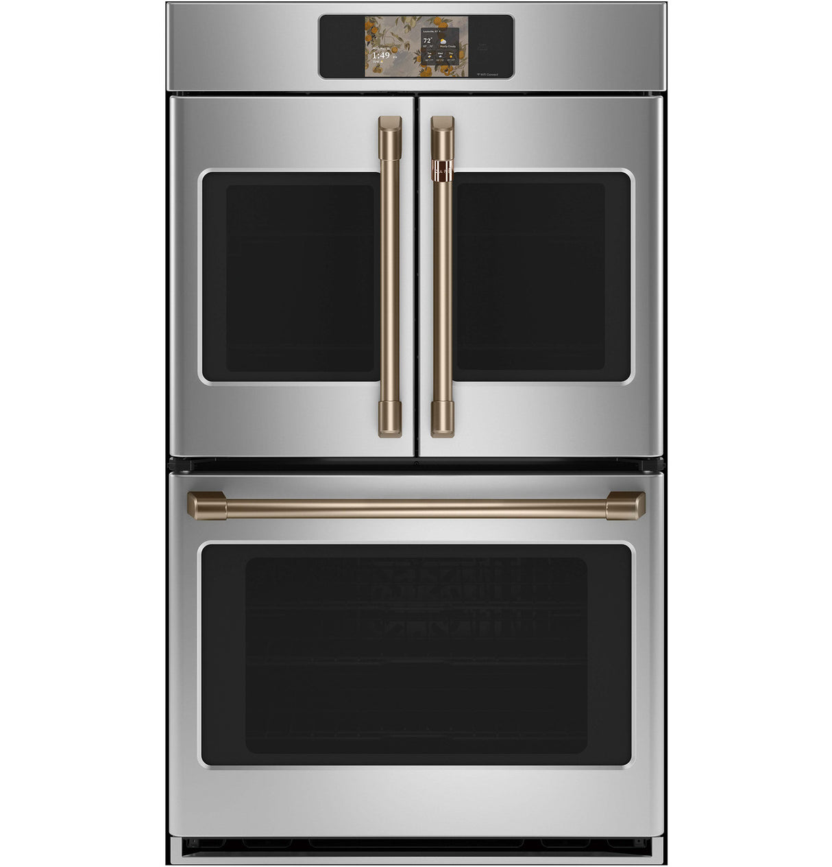 Café CTD90FP2ZS1 French-door double wall oven with Brushed Bronze handle hardware