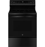 GE GRF600AVBB 30 inch free-standing electric convection range in Black - front view