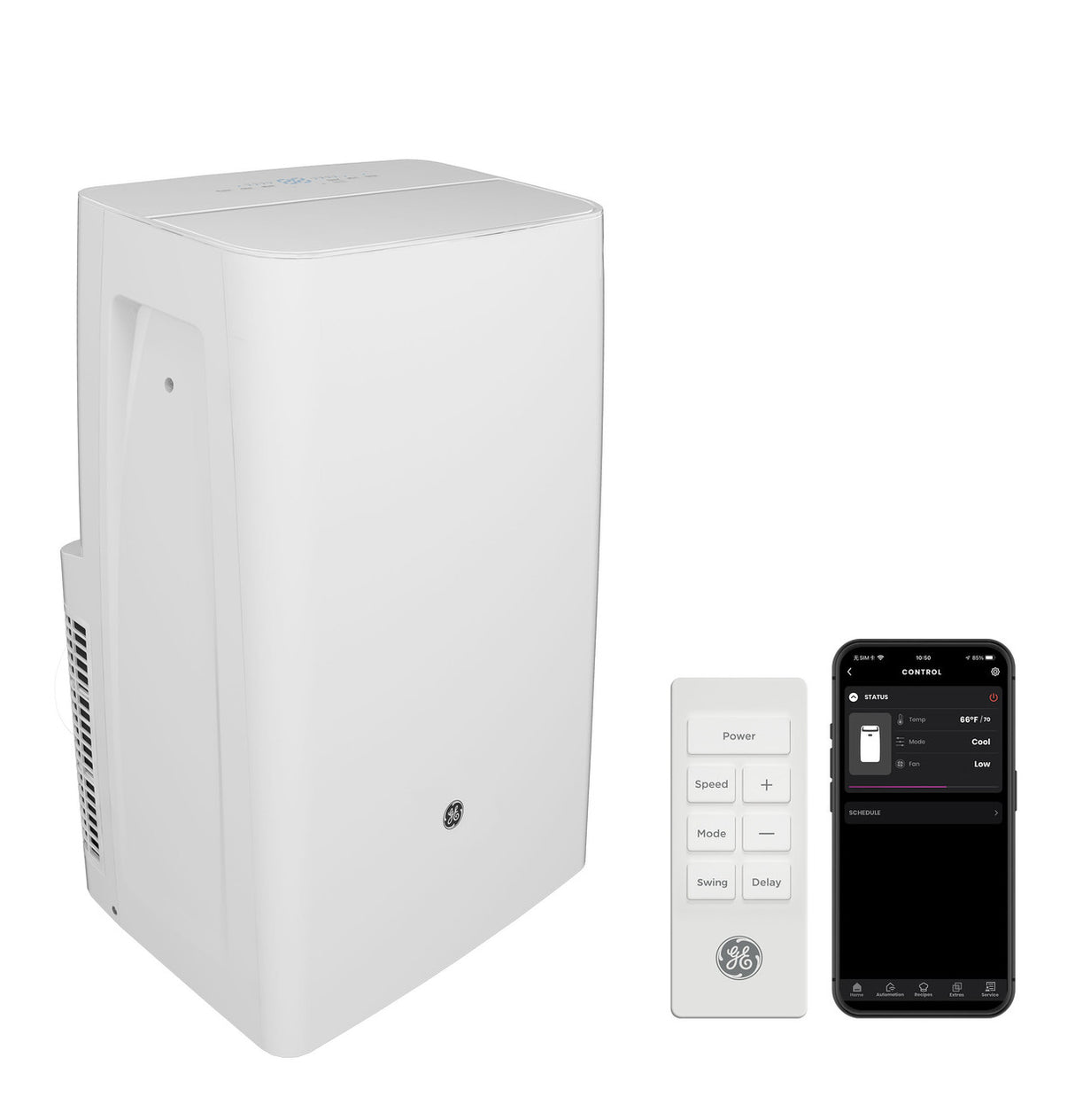 GE 8,000 BTU DOE SACC Smart Portable Air Conditioner with WiFi and Dehumidifier, Medium Rooms up to 350 sq. ft., White