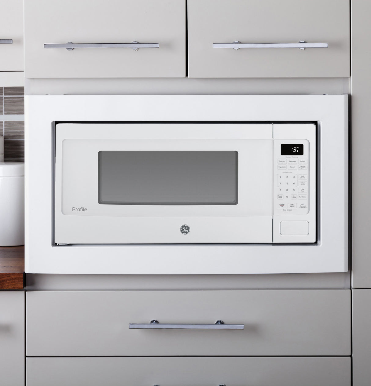 GE JX830DFWW 30 Inch Deluxe Built-In Microwave Trim Kit White alternate view