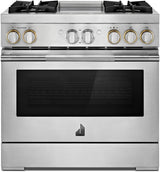JennAir JDRP536HL 36-inch dual-fuel professional range in stainless steel, front view