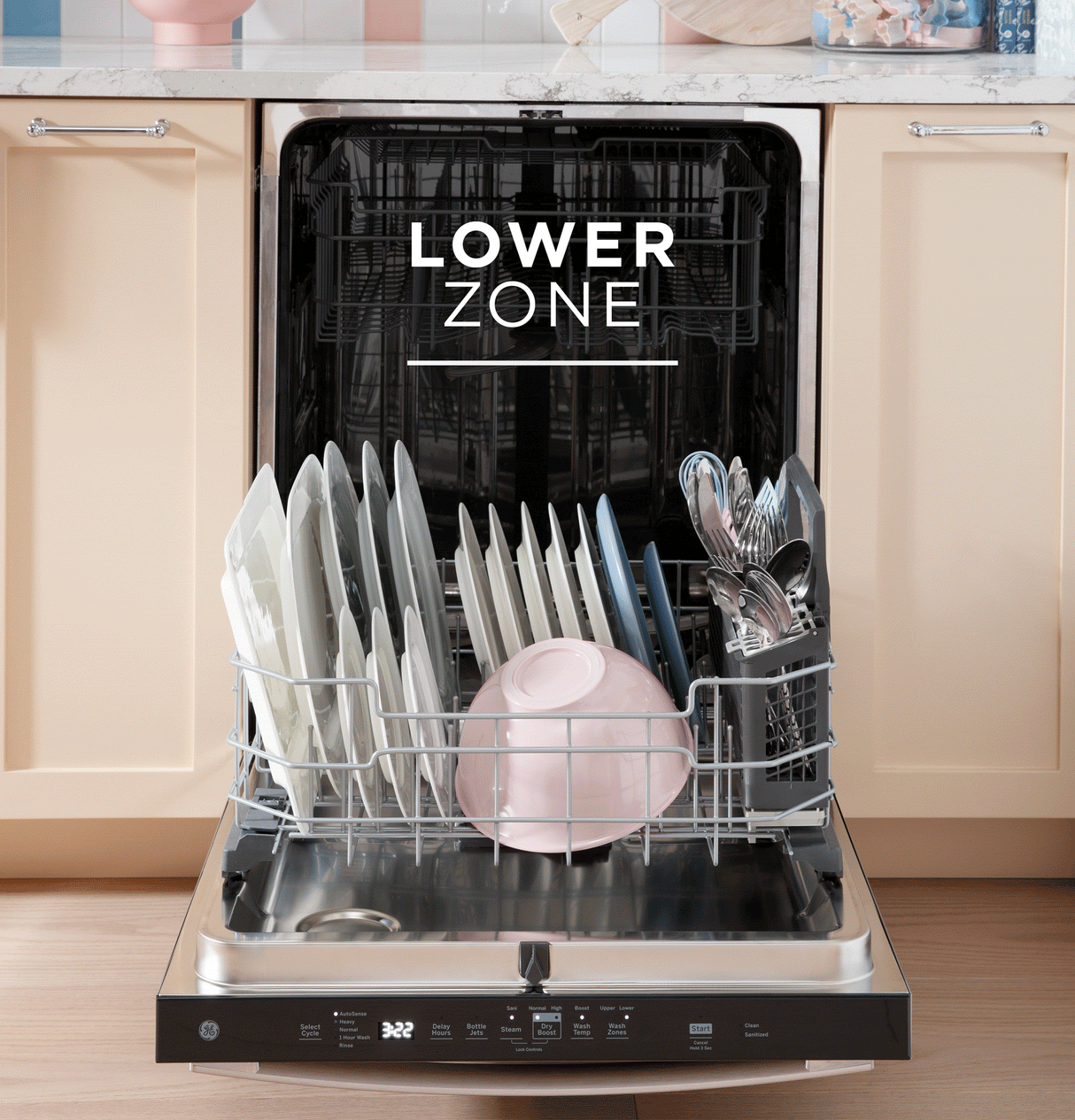 GE GDT670SGVWW - 24 in. Top Control Flush-Mount Dishwasher with 45 dBa Sound Level, 3rd-Rack & Dry Boost - White