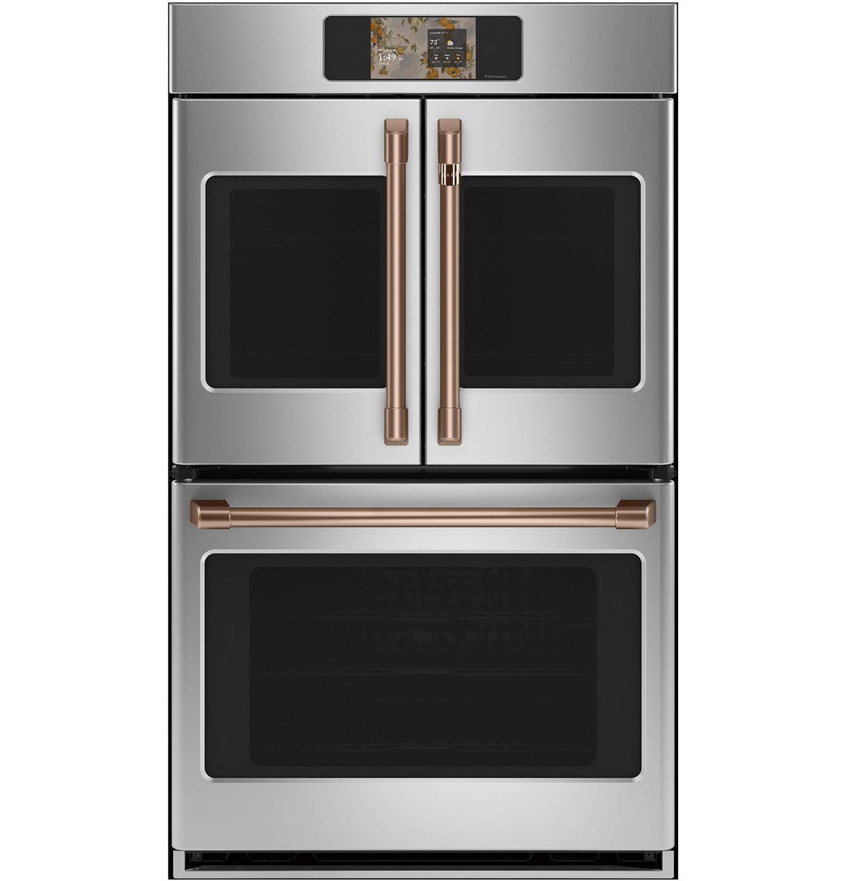 Café CTD90FP2ZS1 French-door double wall oven with Brushed Copper handle hardware
