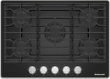KitchenAid KCGG530PBL 30-inch black gas-on-glass cooktop, top view