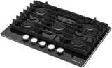 KitchenAid KCGG536PBL 36 Inch Black Glass Gas Cooktop, angled view