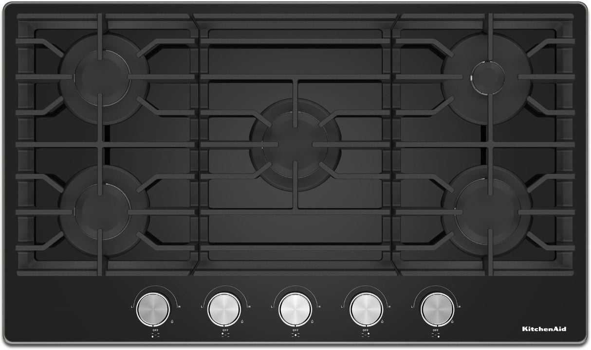 KitchenAid KCGG536PBL 36 Inch Black Glass Gas Cooktop, top view