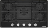 KitchenAid KCGG536PBL 36 Inch Black Glass Gas Cooktop, top view