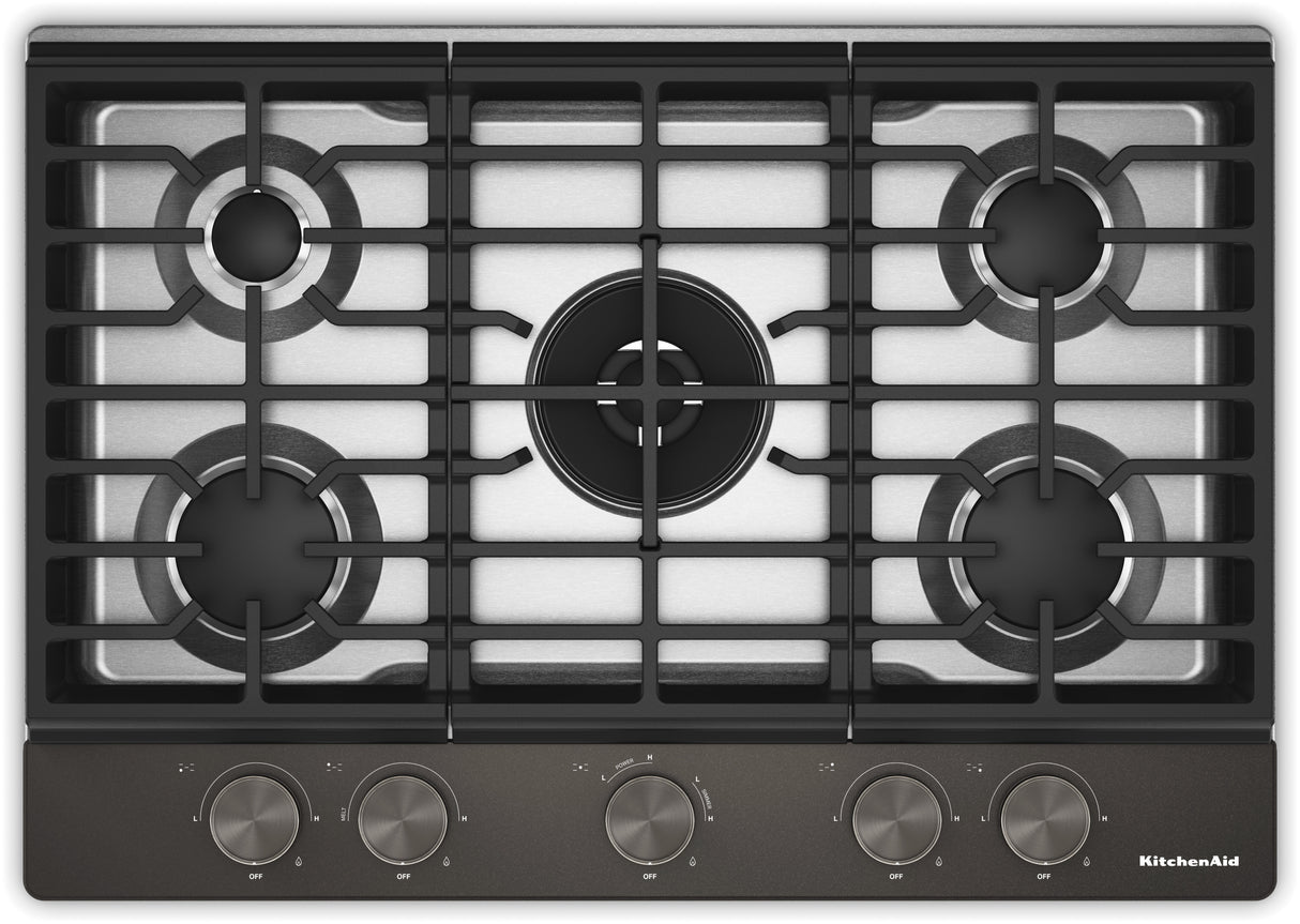 KitchenAid KCGK530SBE 30 inch gas cooktop Black Ore top view