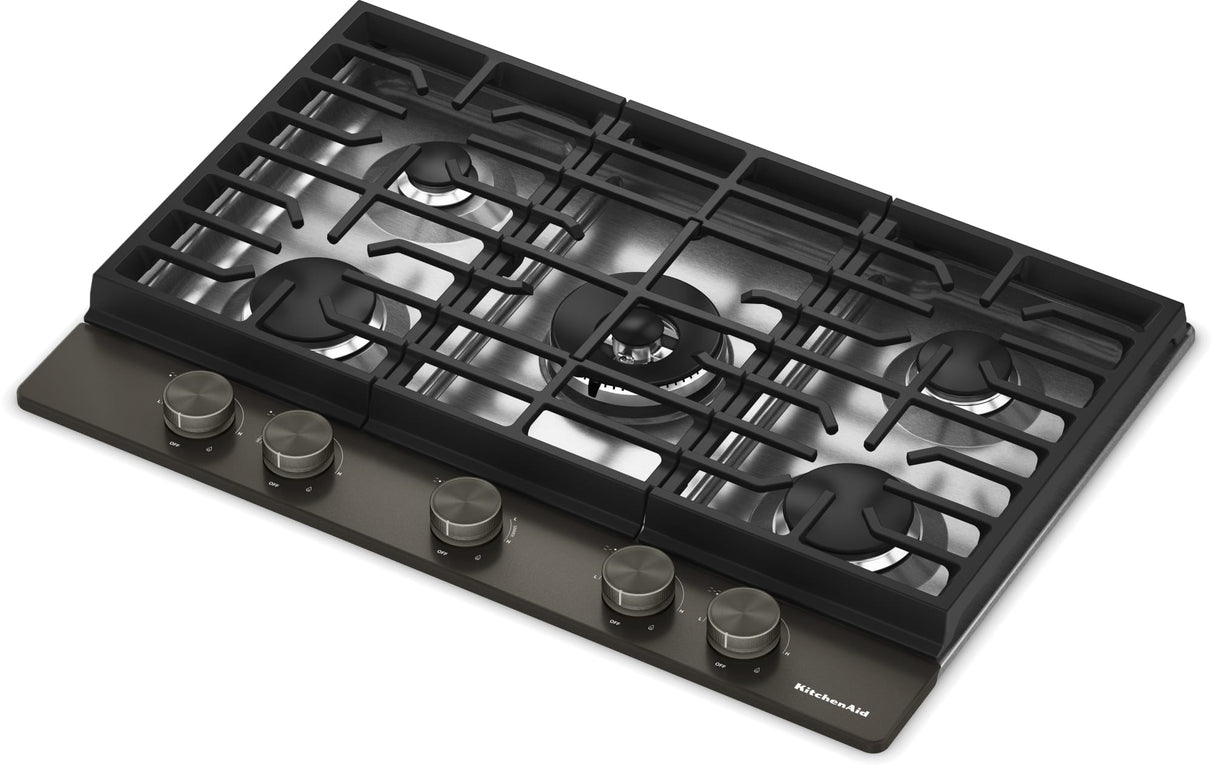 KitchenAid KCGK530SBE gas cooktop control knobs detail