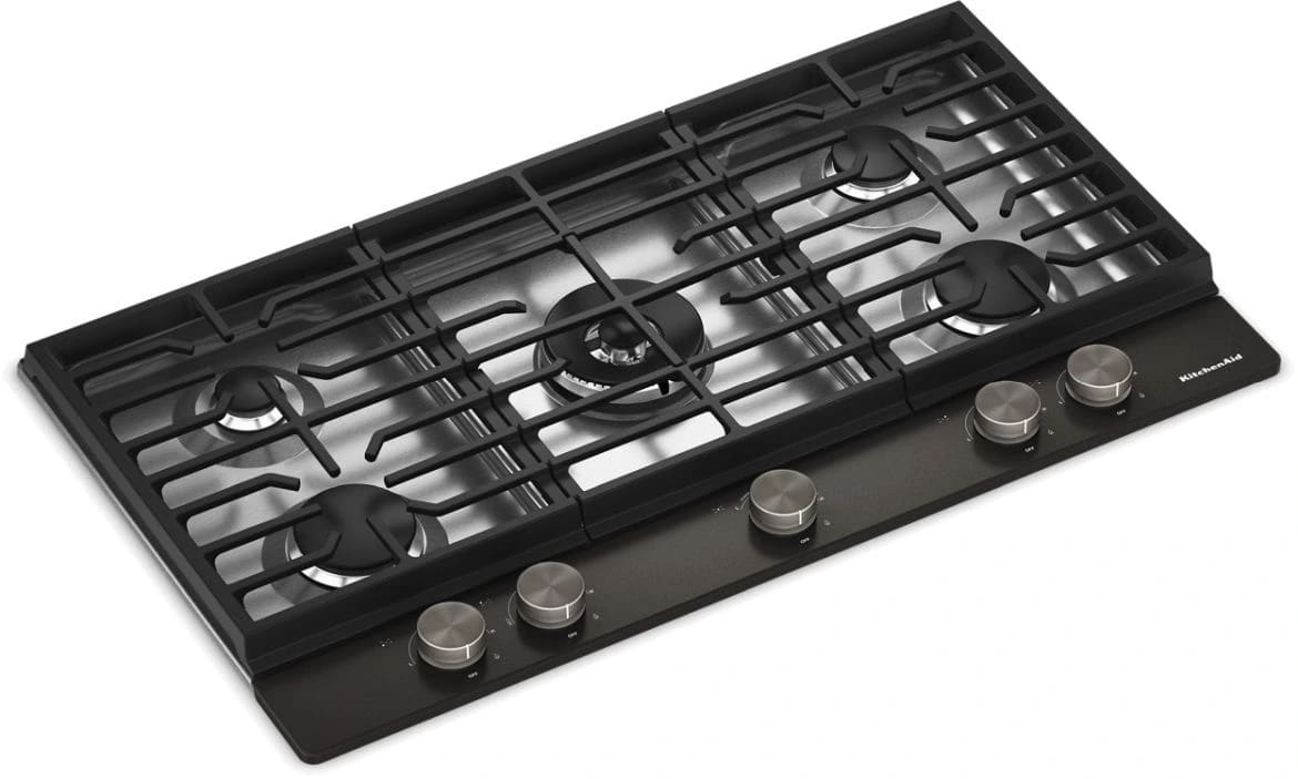 KitchenAid KCGK536SBE gas cooktop angled view
