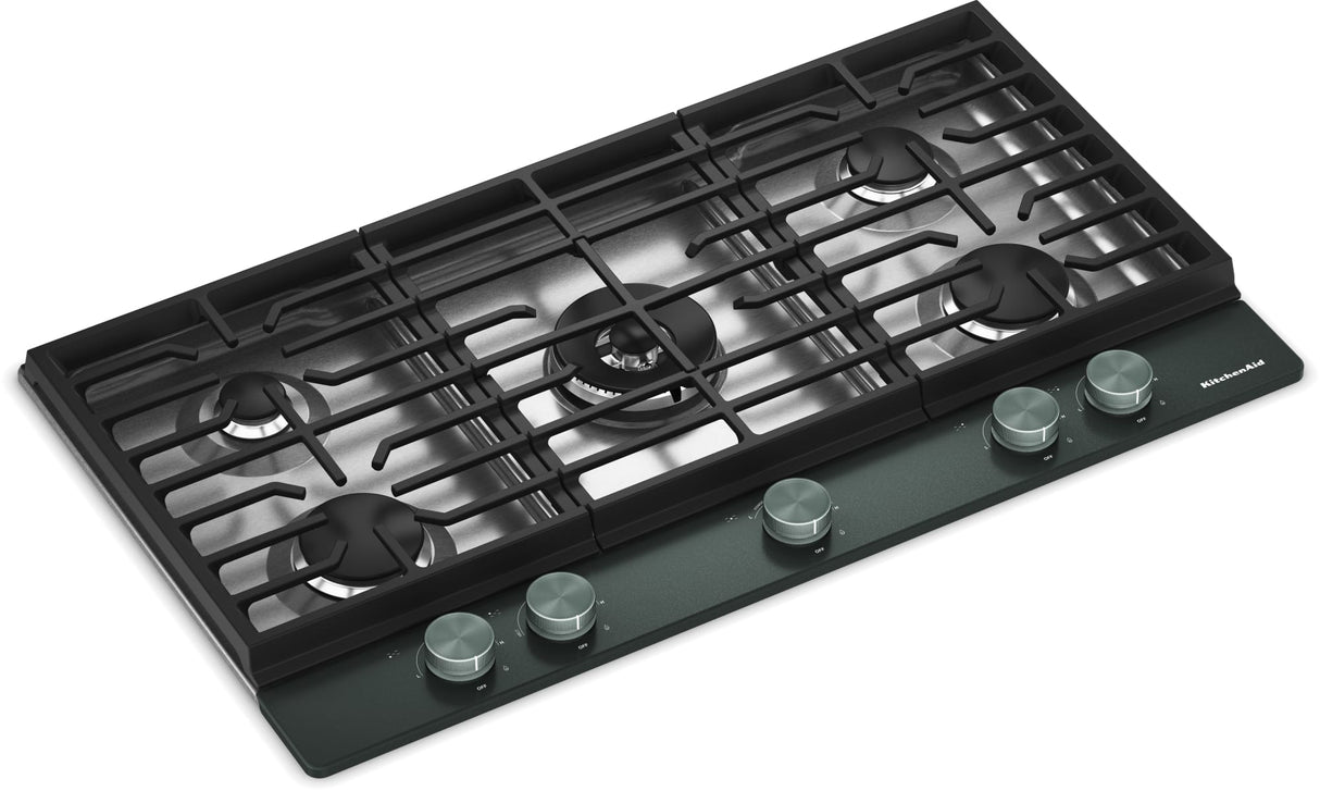 KitchenAid KCGK536SJP gas cooktop angled view