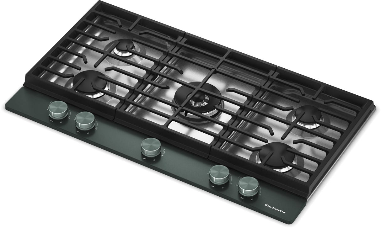 KitchenAid KCGK536SJP gas cooktop Juniper knobs detail