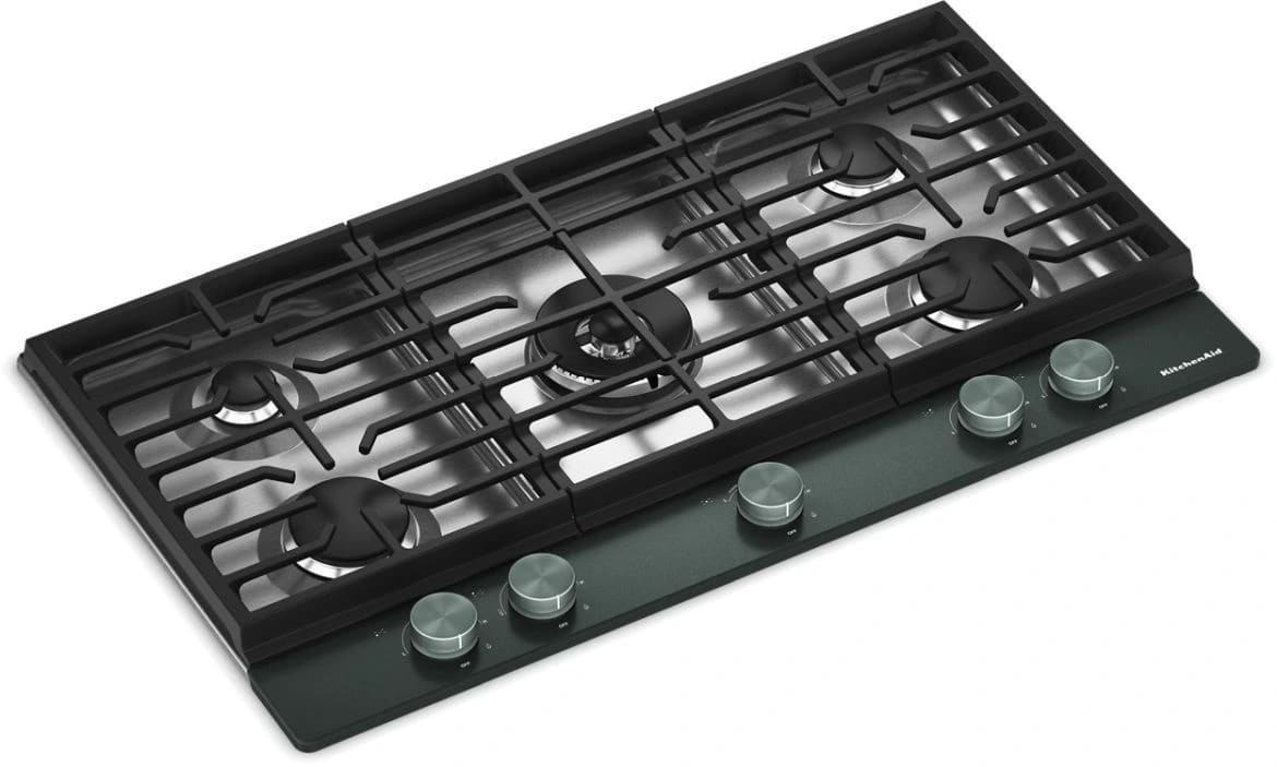 KitchenAid KCGK736SJP gas cooktop angled view