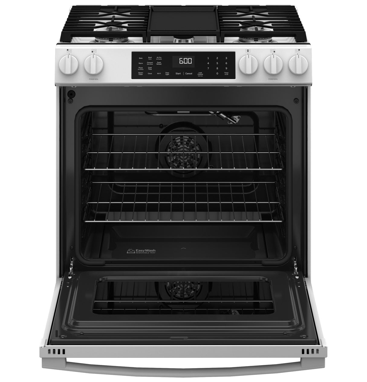 GE GGS600AVWW gas cooktop with five sealed burners and center griddle
