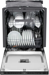 LG LDNPQ445B black dishwasher door open filled