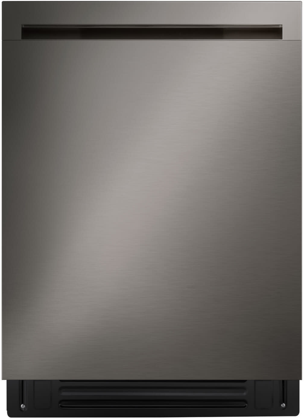 LG LDNPQ445D dishwasher front view in black stainless steel
