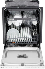 LG LDNPQ445W dishwasher open and loaded with dishes