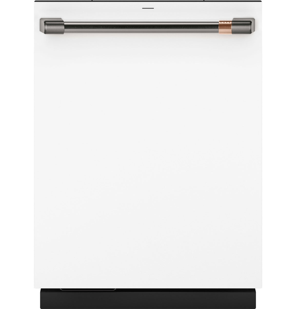 Café CDT888P4VW2 Matte White dishwasher with brushed black handle hardware