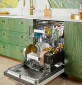 Café CDT888P4VW2 Matte White dishwasher installed in a kitchen