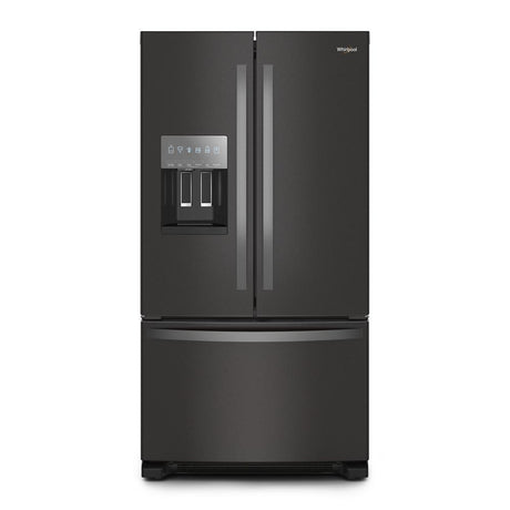 Whirlpool WRFF3436RV black stainless French door refrigerator front view