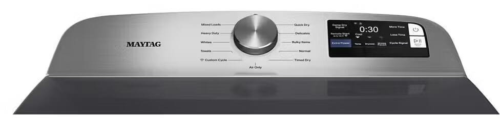Maytag MED6205RF smart electric top load dryer angled view
