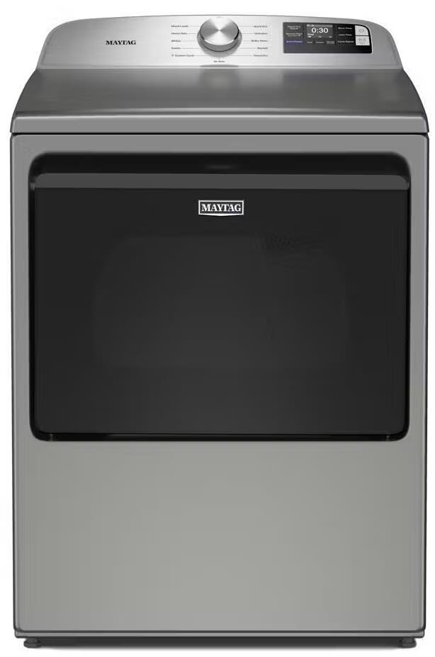 Maytag MED6205RR 7.4 cu. ft. smart electric dryer in Classic Silver - front view