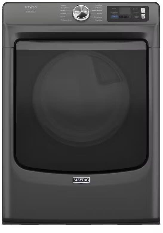 Maytag MED7020RU Pet Pro front load electric dryer front view Volcano Black