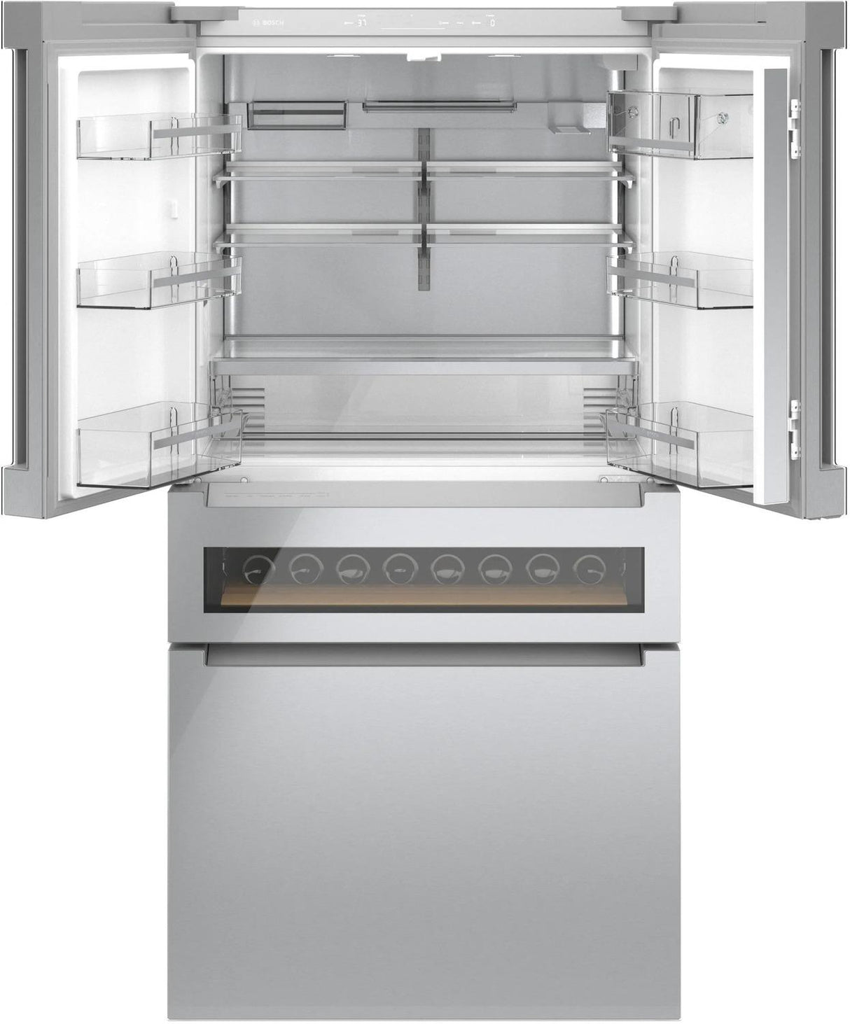 800 Series French Door Bottom Mount Refrigerator, Glass door 36" Stainless Steel - (B36CL81ENG)