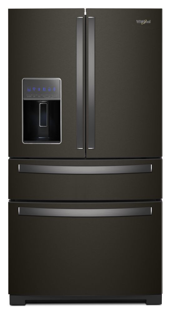Whirlpool WRX986SIHV black stainless 4-door refrigerator front view