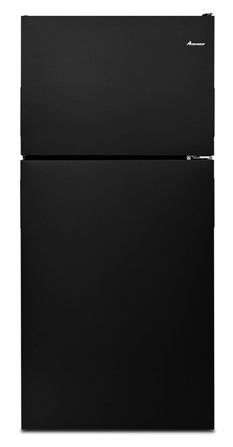 Amana ART318FFDB black top-freezer refrigerator front view