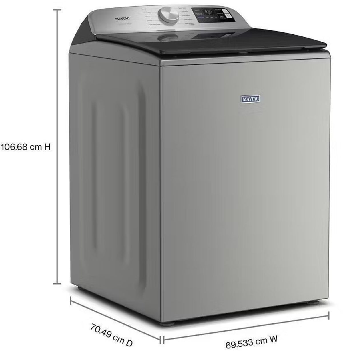 Maytag MTW6205RR Classic Silver top load washer dimension diagram