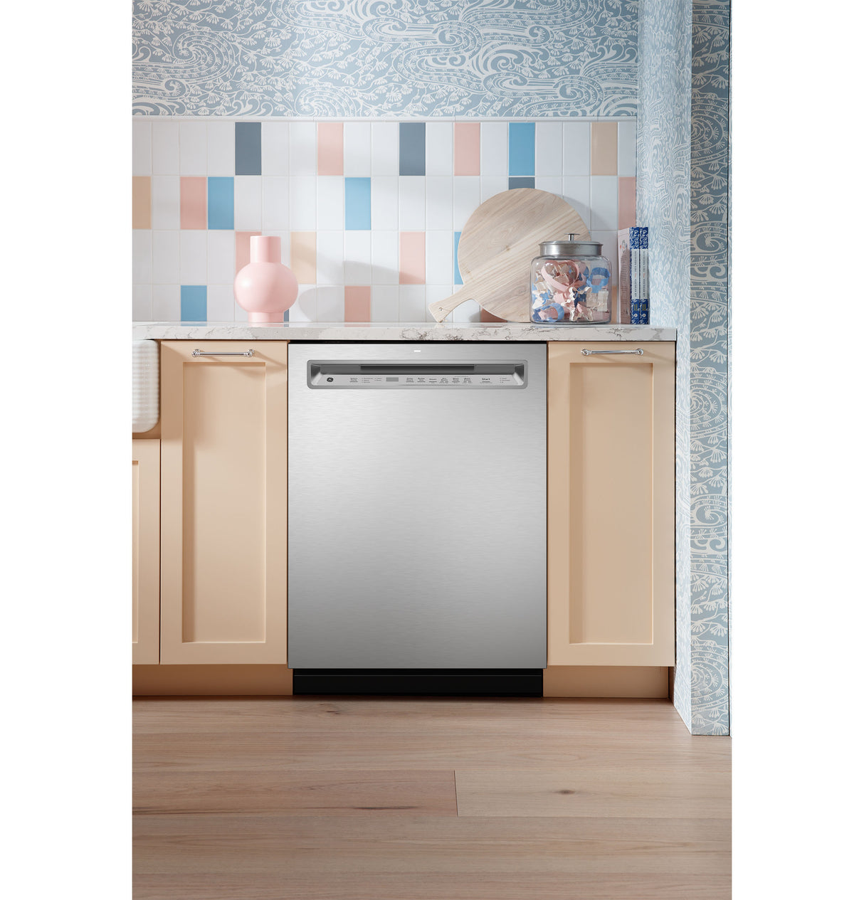 GE GDF650SYVFS - 24 in. Front Control Flush-Mount Dishwasher with 47 dBa Sound Level, 3rd-Rack, Dry Boost & Pocket Handle - Fingerprint Resistant Stainless