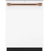 Café CDT888P4VW2 Matte White dishwasher with brushed copper handle hardware