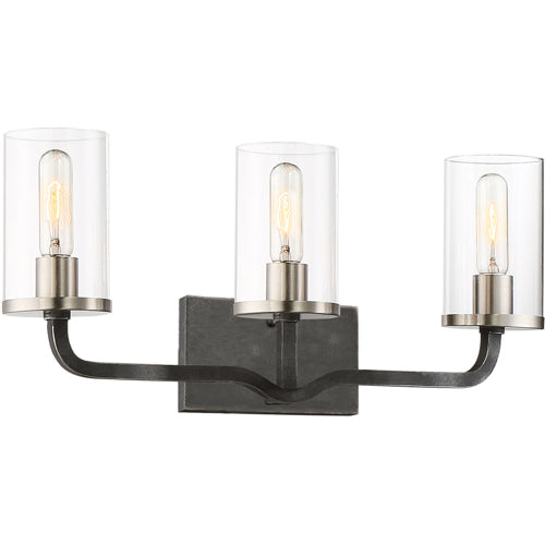 Nuvo Lighting 60-6123 Sherwood 3 Bulb Bathroom Light - Iron Black / Brushed Nickel Accents