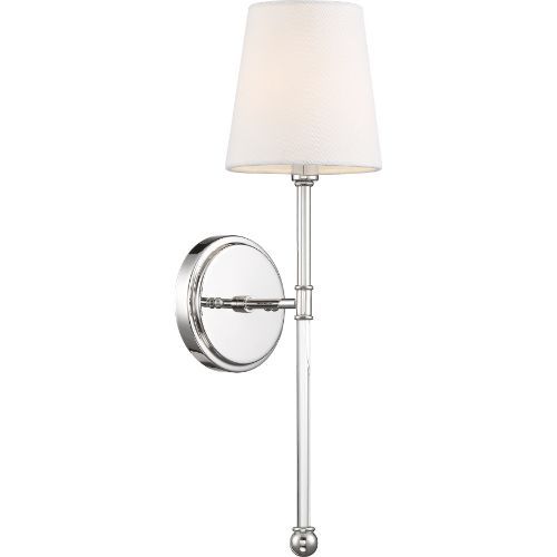 Nuvo Lighting 60-6688 Olmsted 1 Bulb Wall Sconce - Polished Nickel / White Fabric